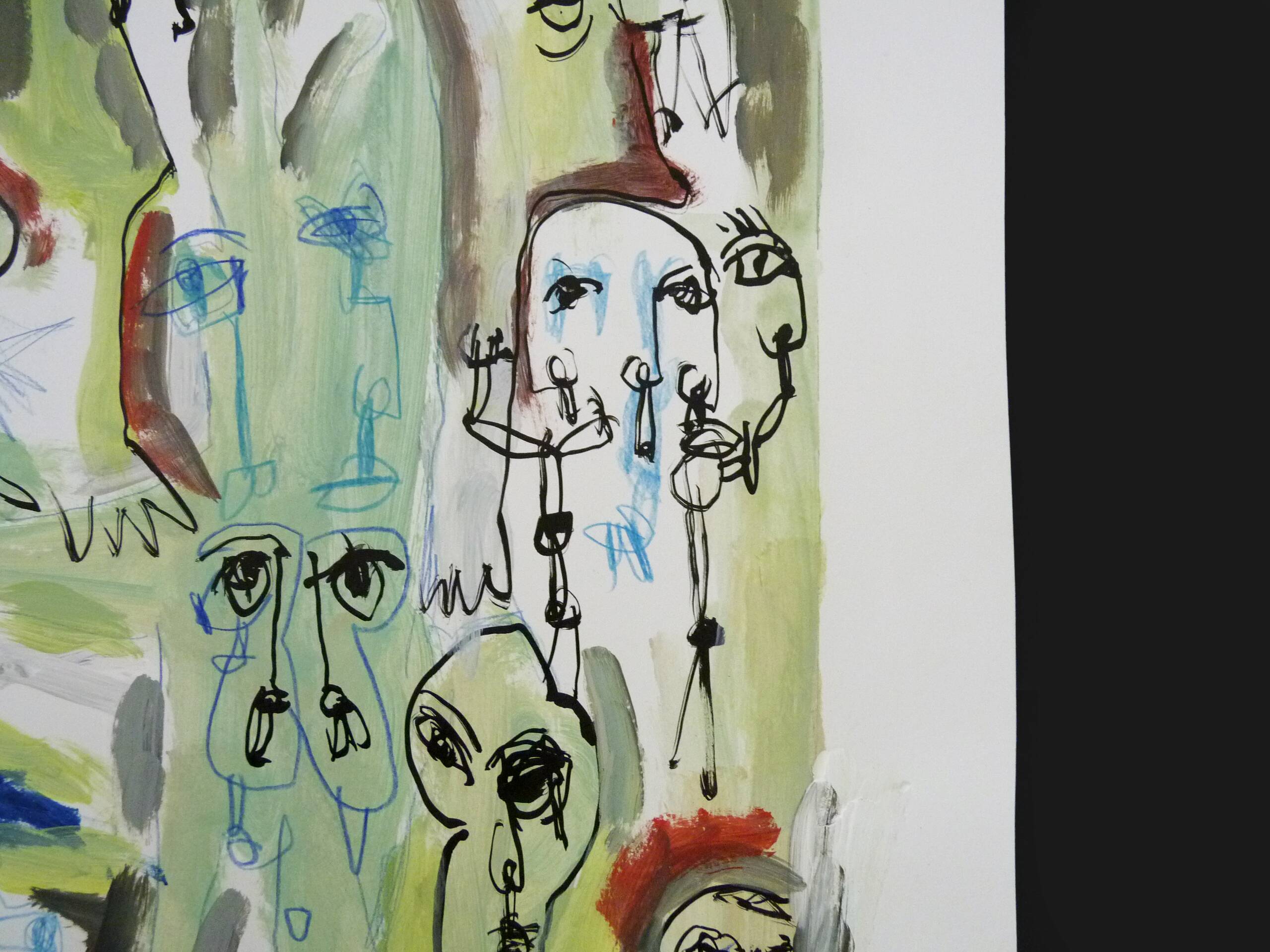 Mixed technique Art brut/Figurative art/Unique art signed Kabian 65X50 cm