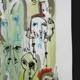 Mixed technique Art brut/Figurative art/Unique art signed Kabian 65X50 cm