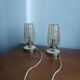 Pair of vintage 70s bedside lamps – Brushed brass, enamel & ribbed glass
