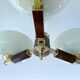 Large Art Deco pendant light in wood and glass, 1930s