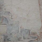 Pencil drawing "Landscape of Ruins" 1918 signed and dated