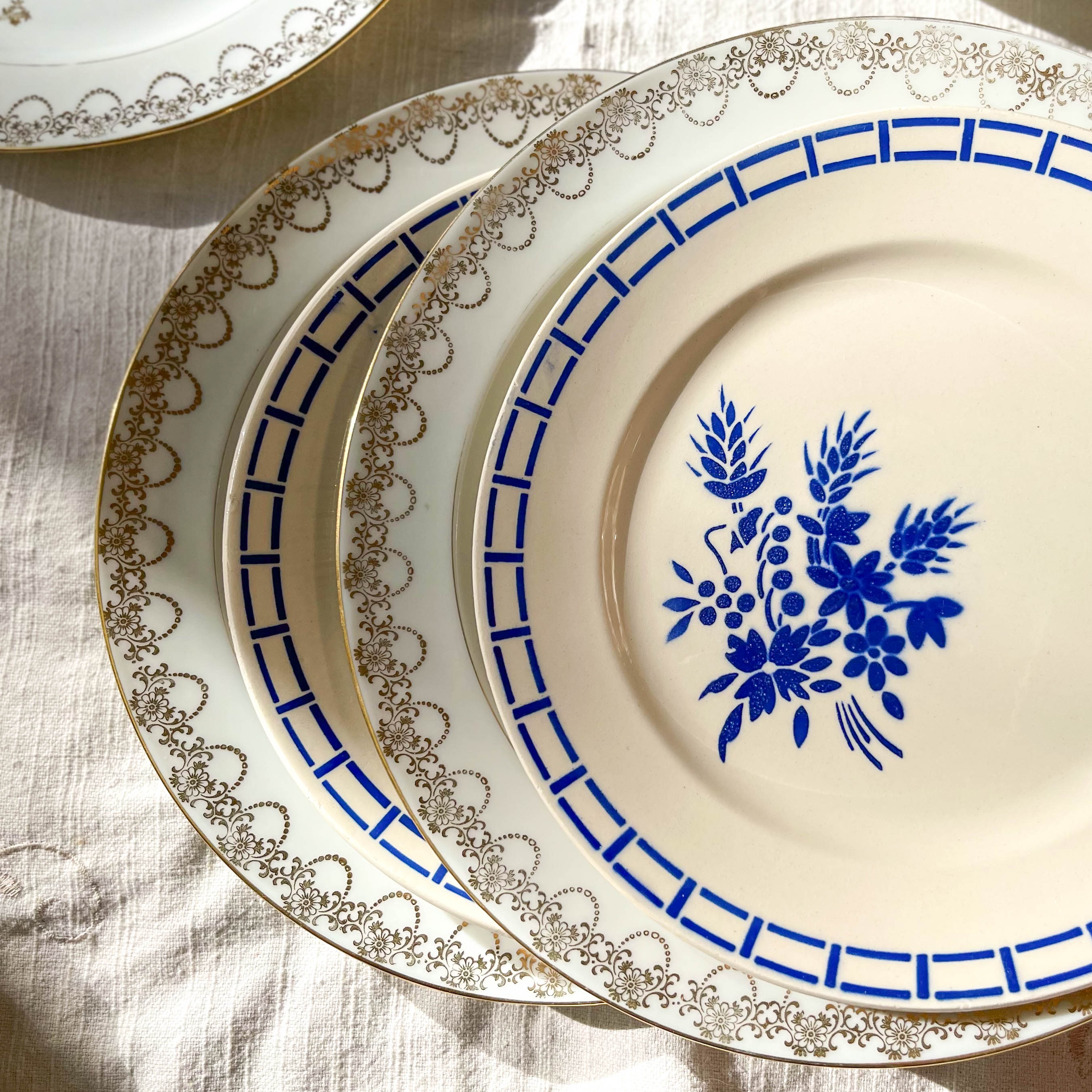 10 Mismatched Porcelain Plates ~ White Gold Porcelain Plates ~ LIMOGES Plates ~ Dishes