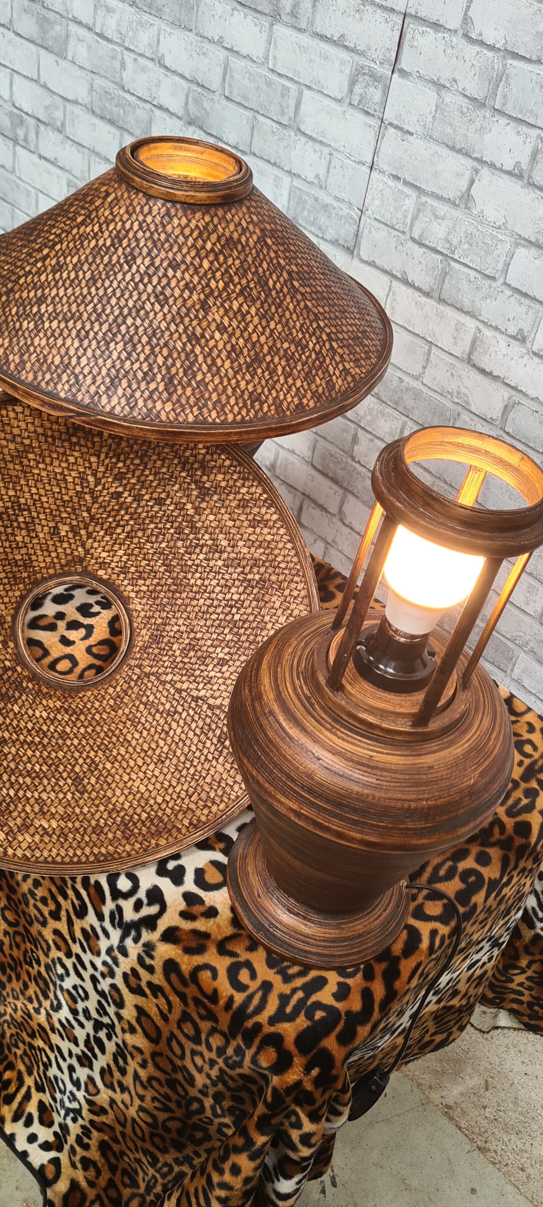 2 lamps of colonial type bamboo and wicker