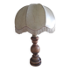 Turned wood table lamp with “skin” shade