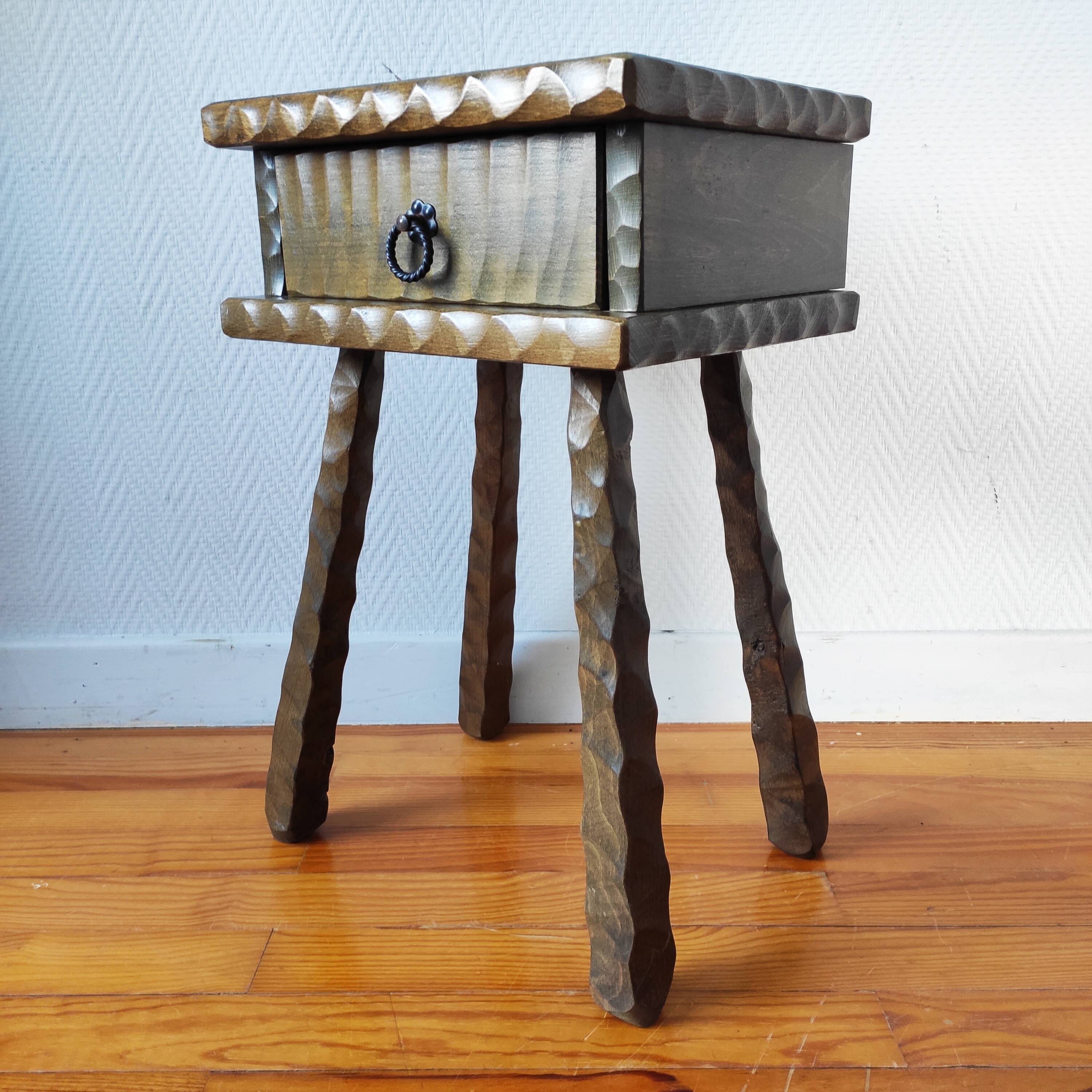 Vintage brutalist bedside table 1950 side table