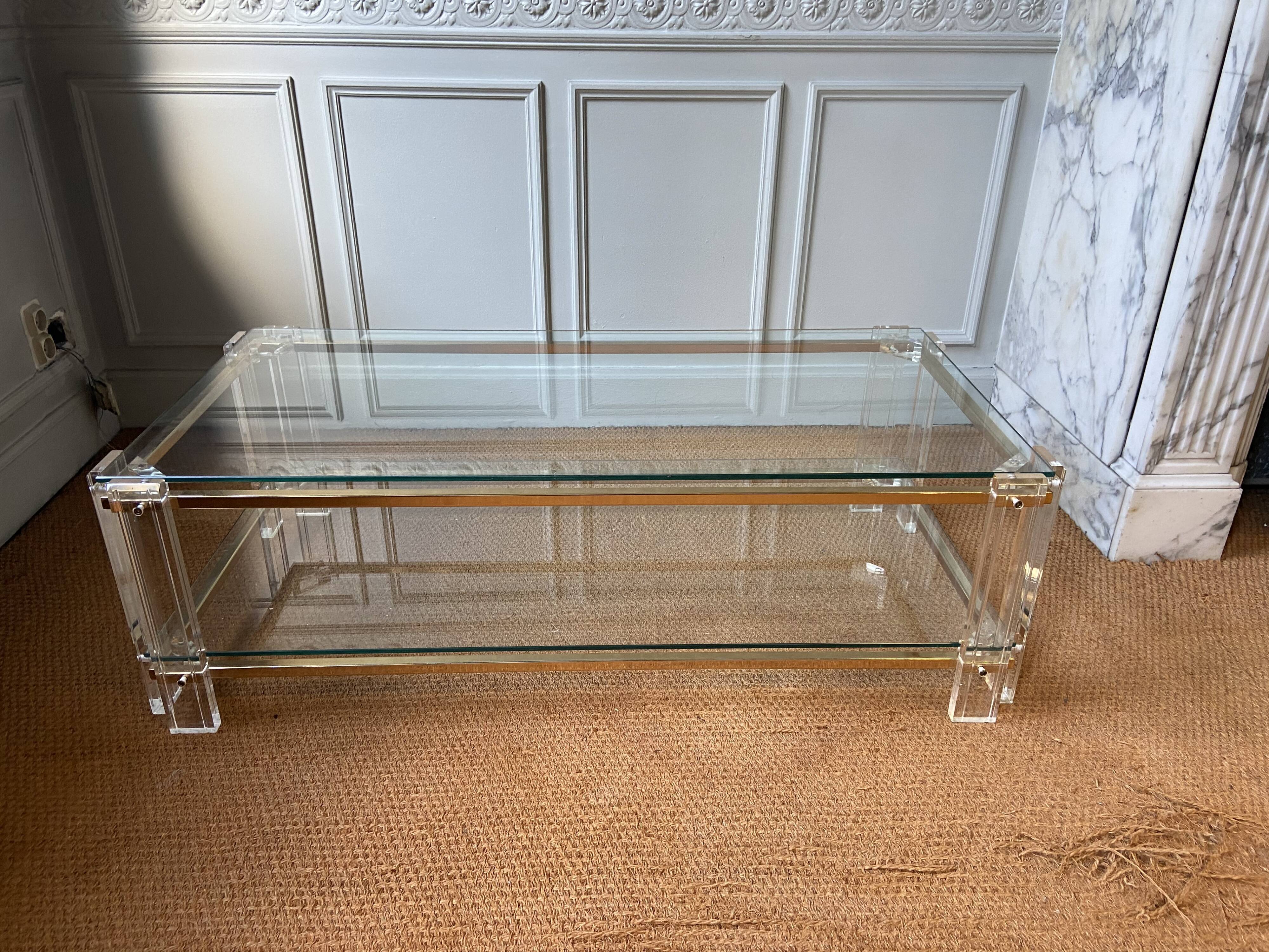 Plexiglas and brass lounge table, Italy, 1970
