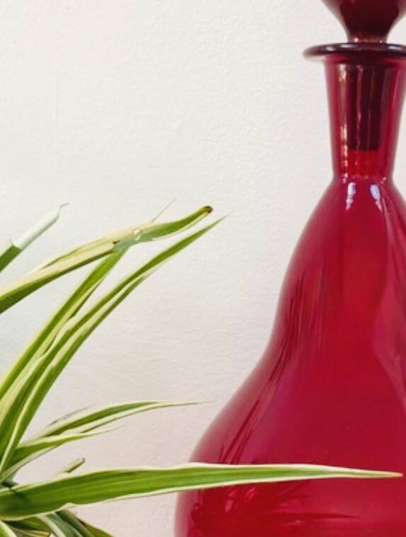 Large Empoli red blown glass carafe / Genie Bottle