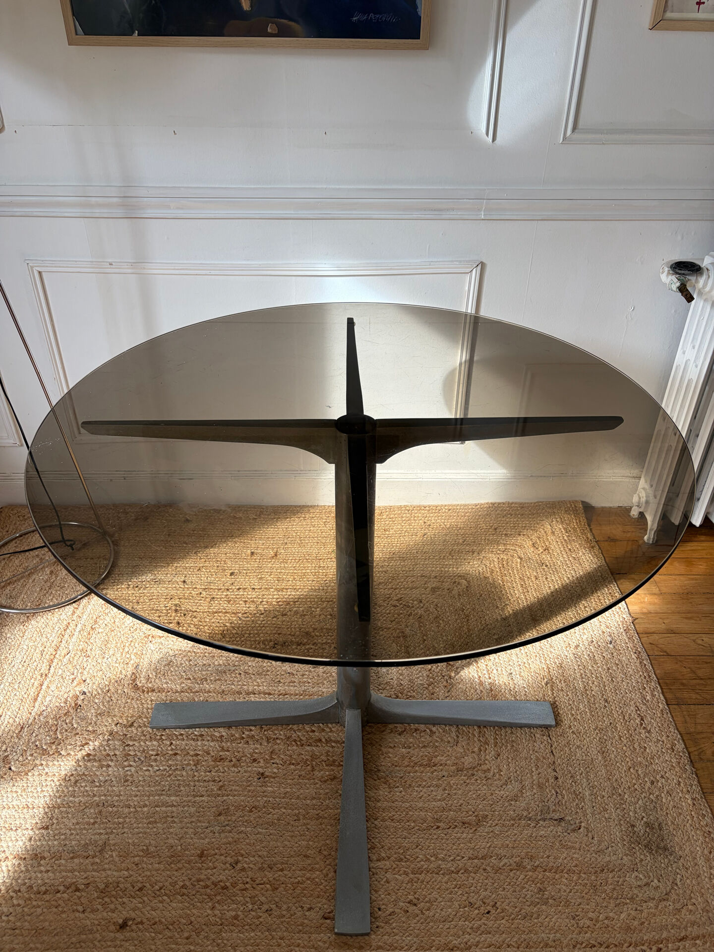 Dining table in metal and smoked glass Roche Bobois