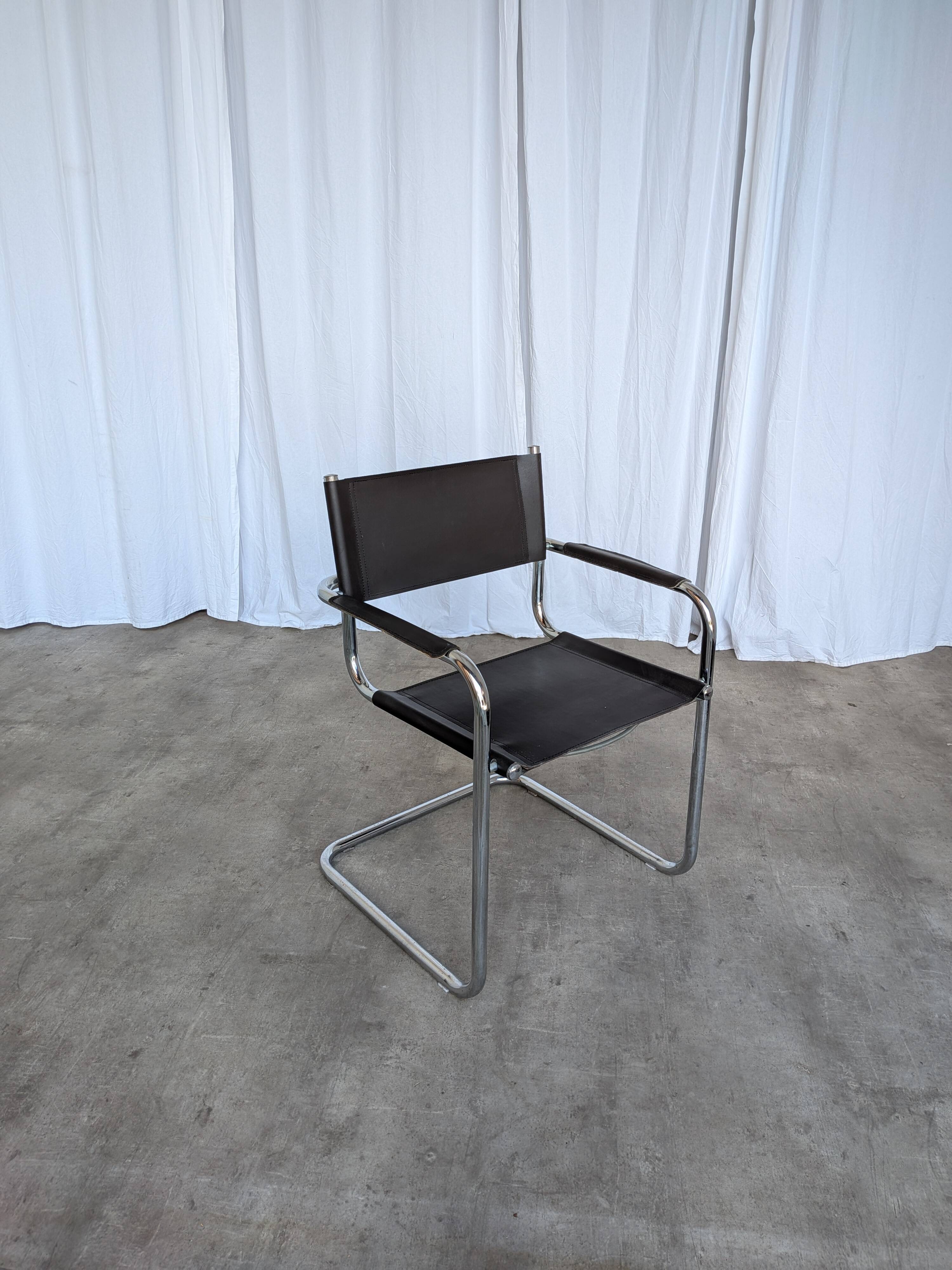 Vintage Mart Stam Style Armchair: Dark Brown Faux Leather Chrome Cantilever