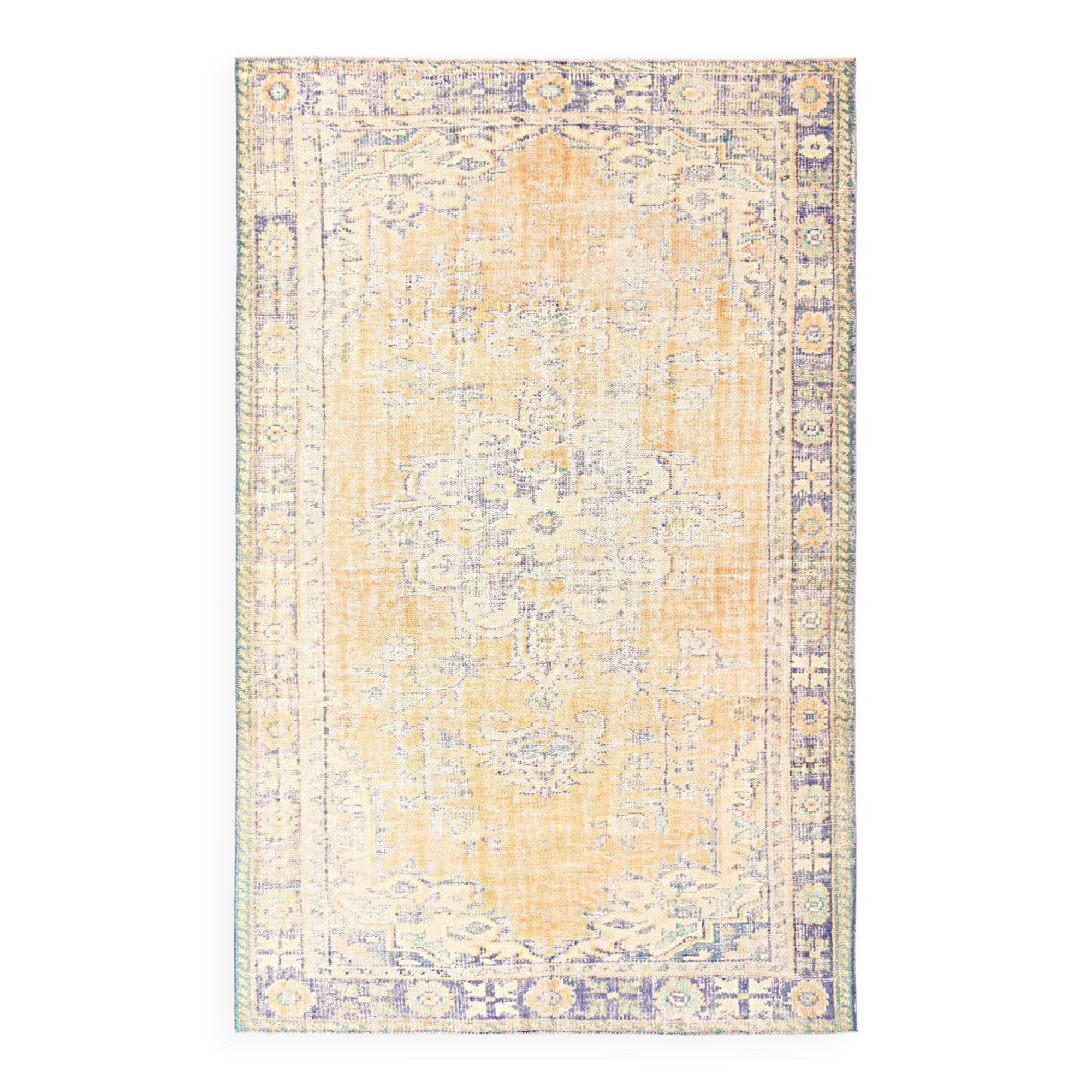 7x10 Vintage Peach Beige Large Area Turkish Vintage Rug, 195x313Cm