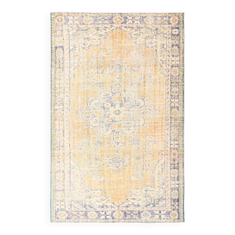 7x10 Vintage Peach Beige Large Area Turkish Vintage Rug, 195x313Cm