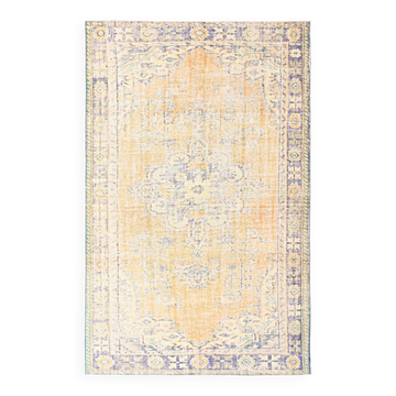 7x10 Vintage Peach Beige Large Area Turkish Vintage Rug, 195x313Cm
