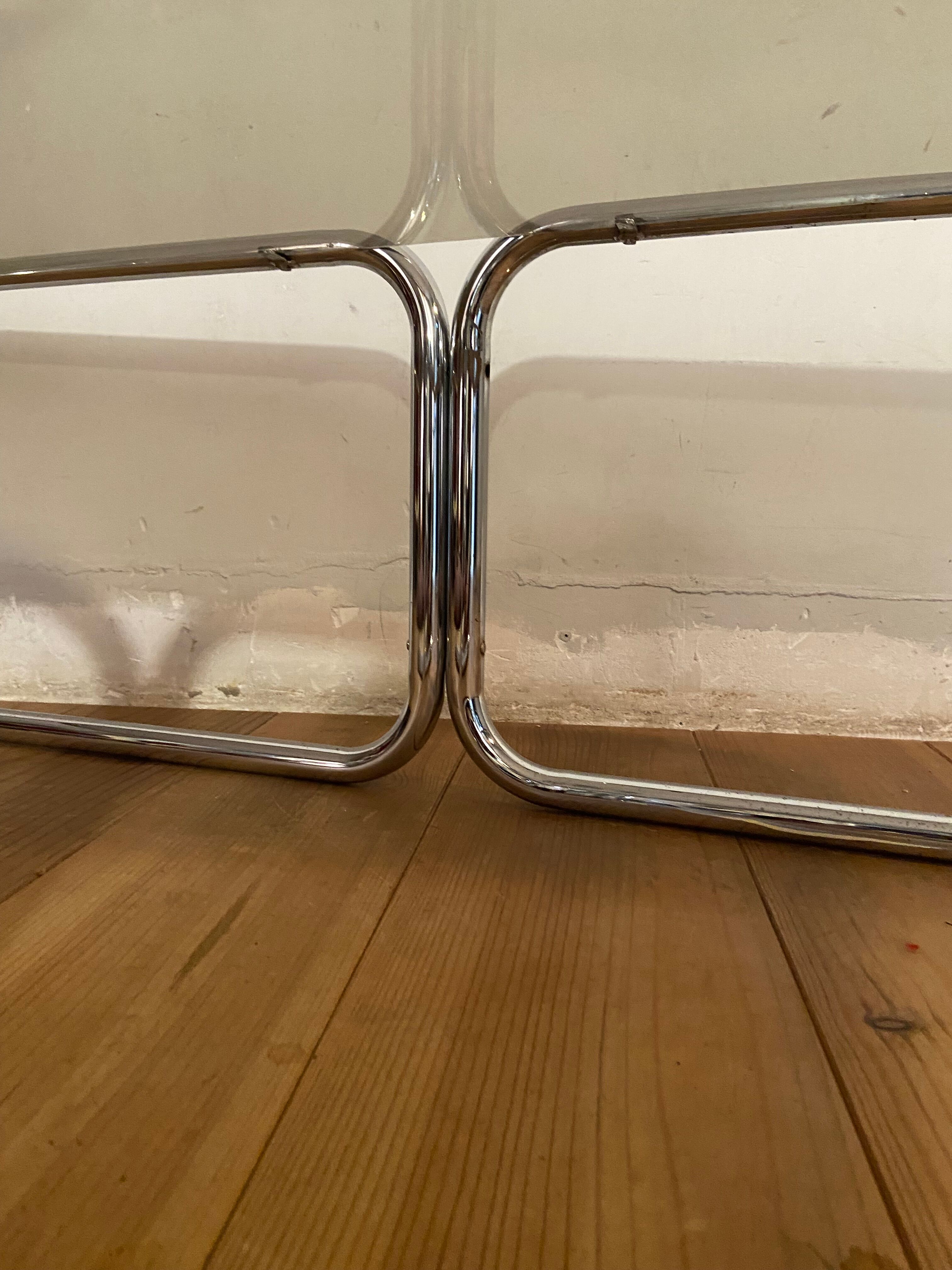 Vintage coffee table in chrome and smoked glass 70s