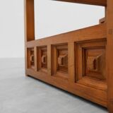 Pair geographical designed square Biosca coffee tables in pine wood, Spain