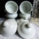 White onion soup bowls with lids, French soup bowls.
