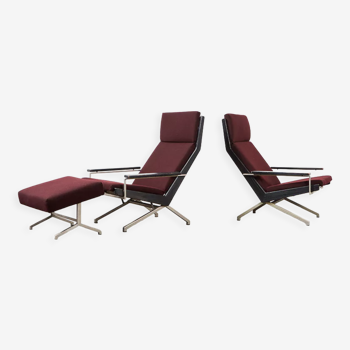 Rob Parry Pair of Lotus Lounge Chairs & ottoman for Gelderland 1960s