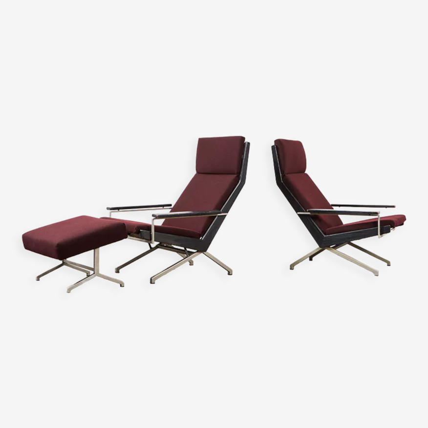 Paire de chaises longues Lotus & pouf de Rob Parry pour Gelderland 1960 |  Selency