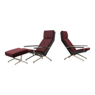 Rob Parry Pair of Lotus Lounge Chairs & ottoman for Gelderland 1960s