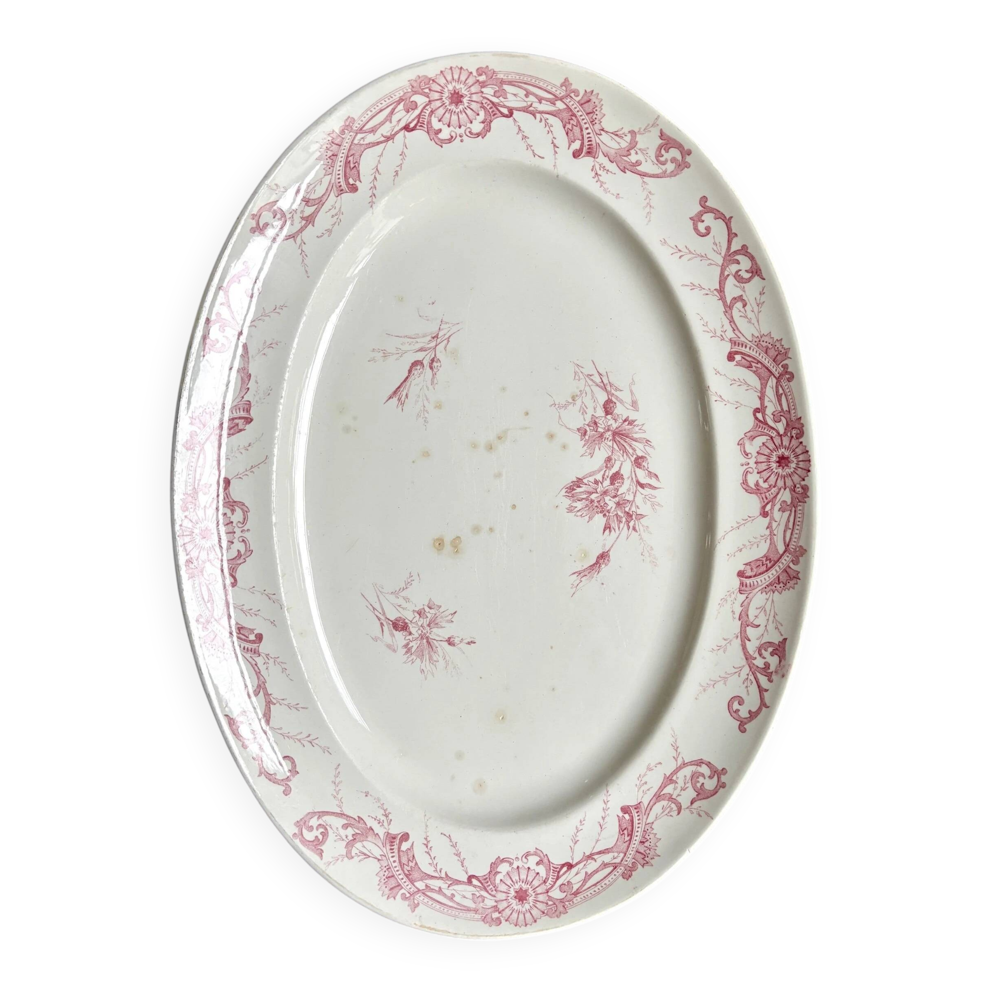 Creil & Montereau oval dish in pink ironstone, "Centaurée" service