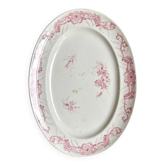 Creil & Montereau oval dish in pink ironstone, "Centaurée" service