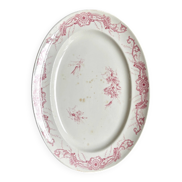 Creil & Montereau oval dish in pink ironstone, "Centaurée" service