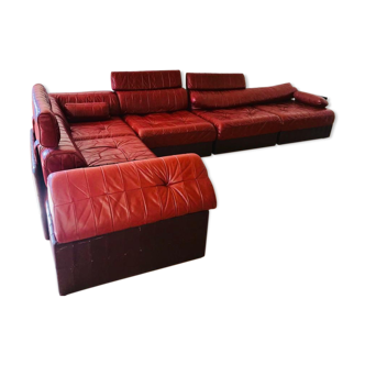 Modular sofa ds-88 leather patchwork burgundy and brown