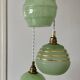 Suspension triple globes vintage art déco en verre vert et doré