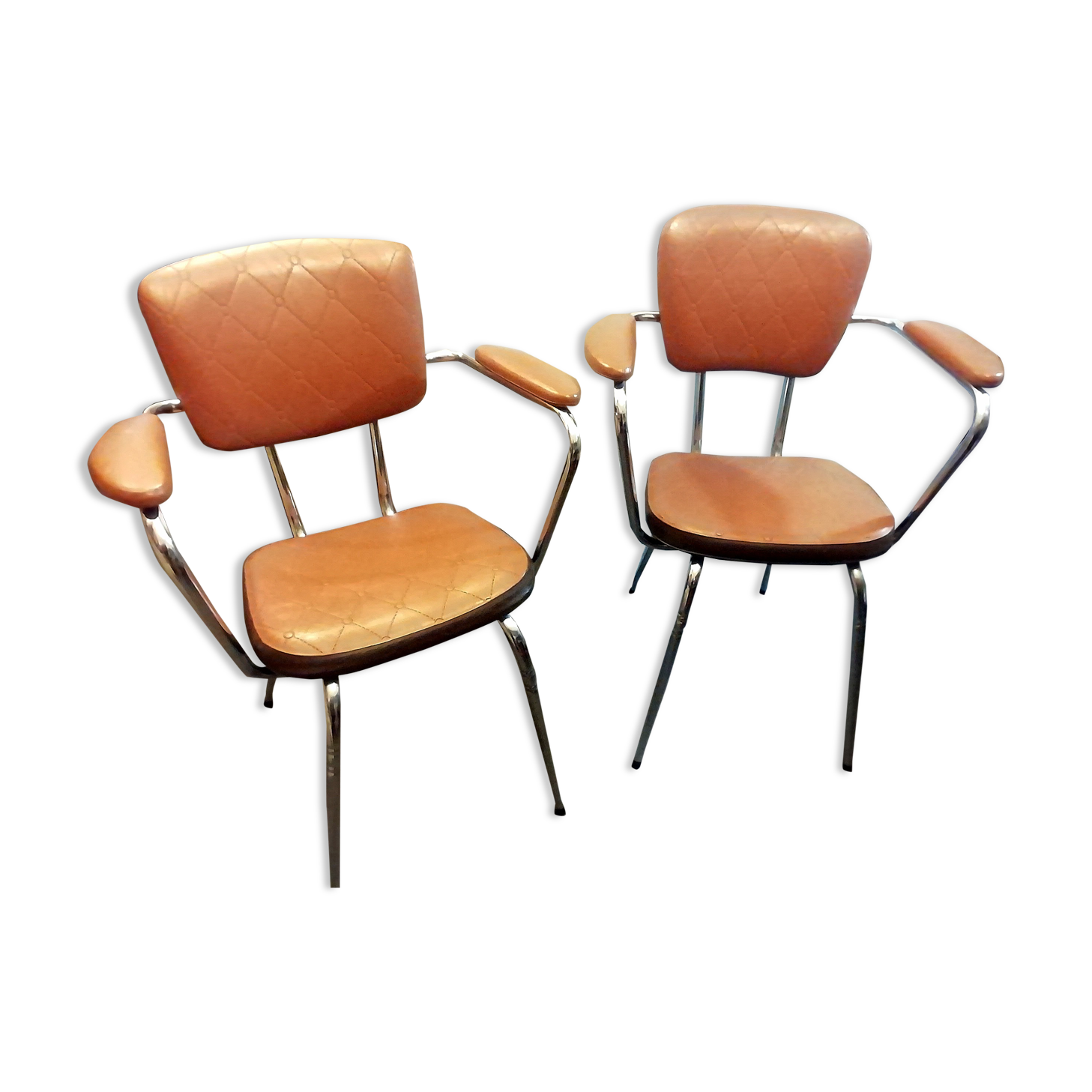 2 skaï chairs and vintage chrome