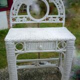 Vintage white rattan dressing table 60s-70s