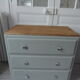 Compass feet vintage gray green, 3 drawers, wooden tray.