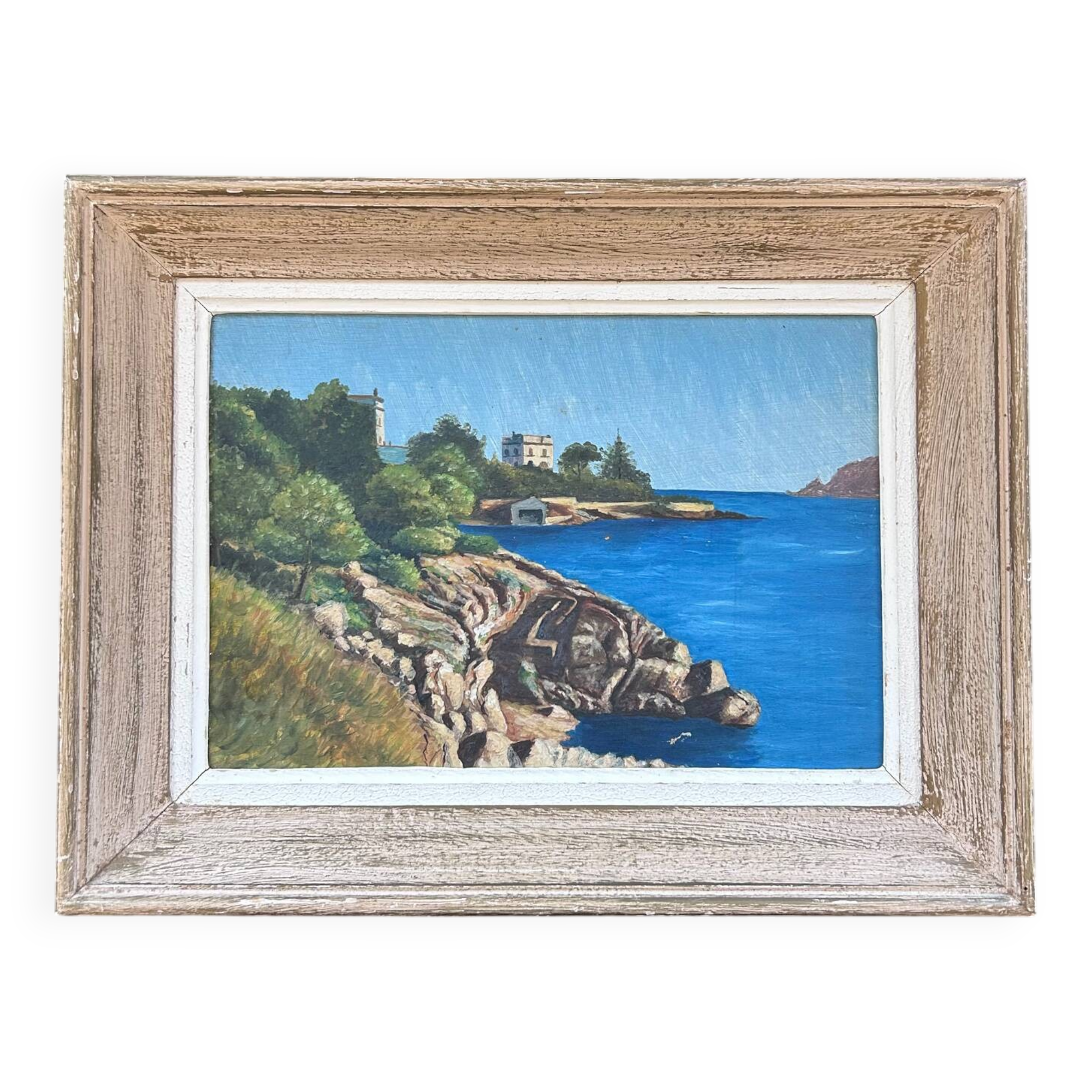 Old painting Villa on the sea