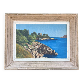 Old painting Villa on the sea