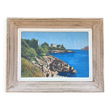 Old painting Villa on the sea