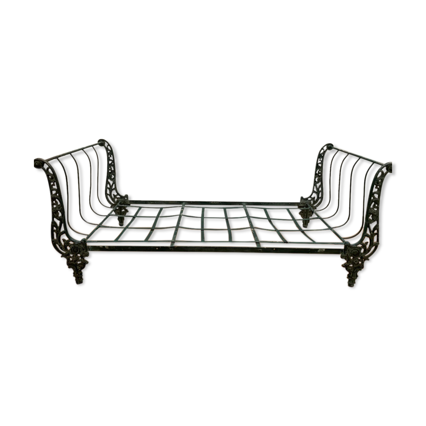 Cast iron bed with floral decorations