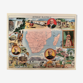 Affiche ancienne carte de l'Afrique Australe de 1948 - JP Pinchon