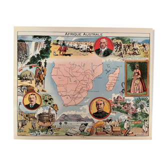 Affiche ancienne carte de l'Afrique Australe de 1948 - JP Pinchon