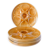 Set of 6 Moulins des Loups oyster plates, Mustard, 1960