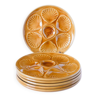 Set of 6 Moulins des Loups oyster plates, Mustard, 1960