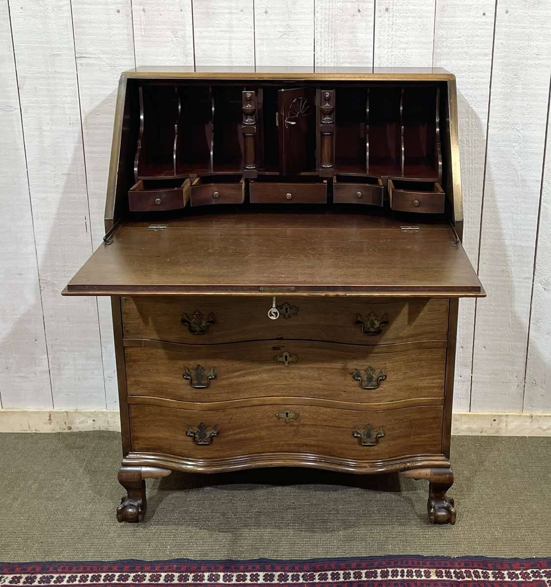 1930s English curved mahogany back desk