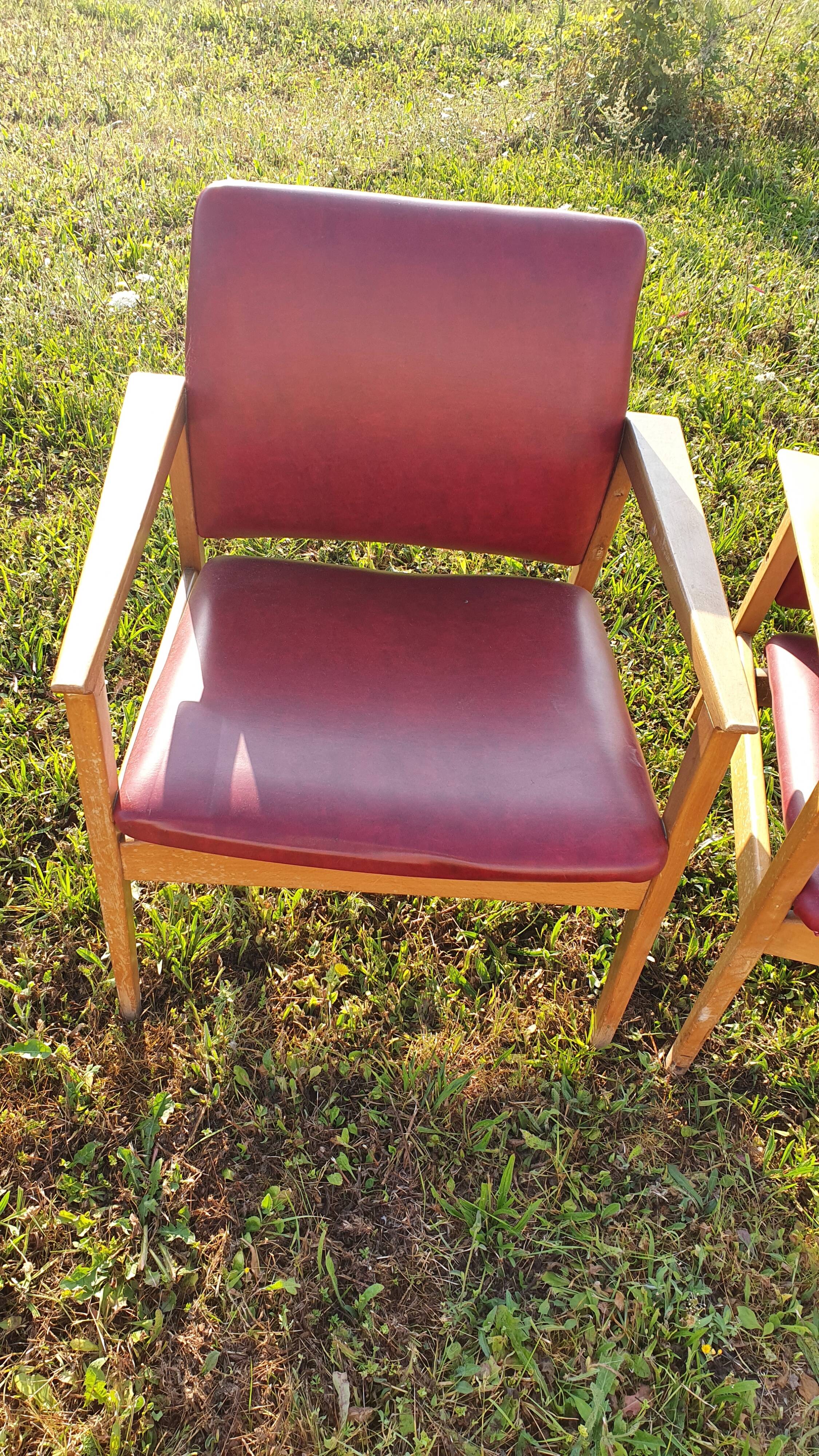 2 armchairs red 1940 has 60 wood frame 70xprof53xlarg62