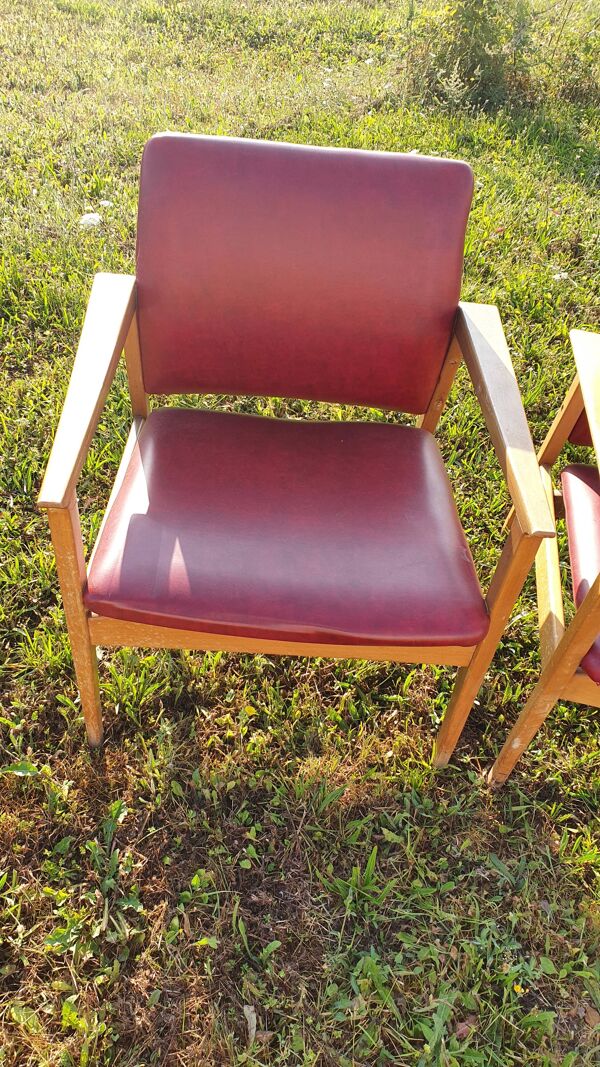 Fauteuil  rouge 1940 a 60 ossature bois 70xprof53xlar