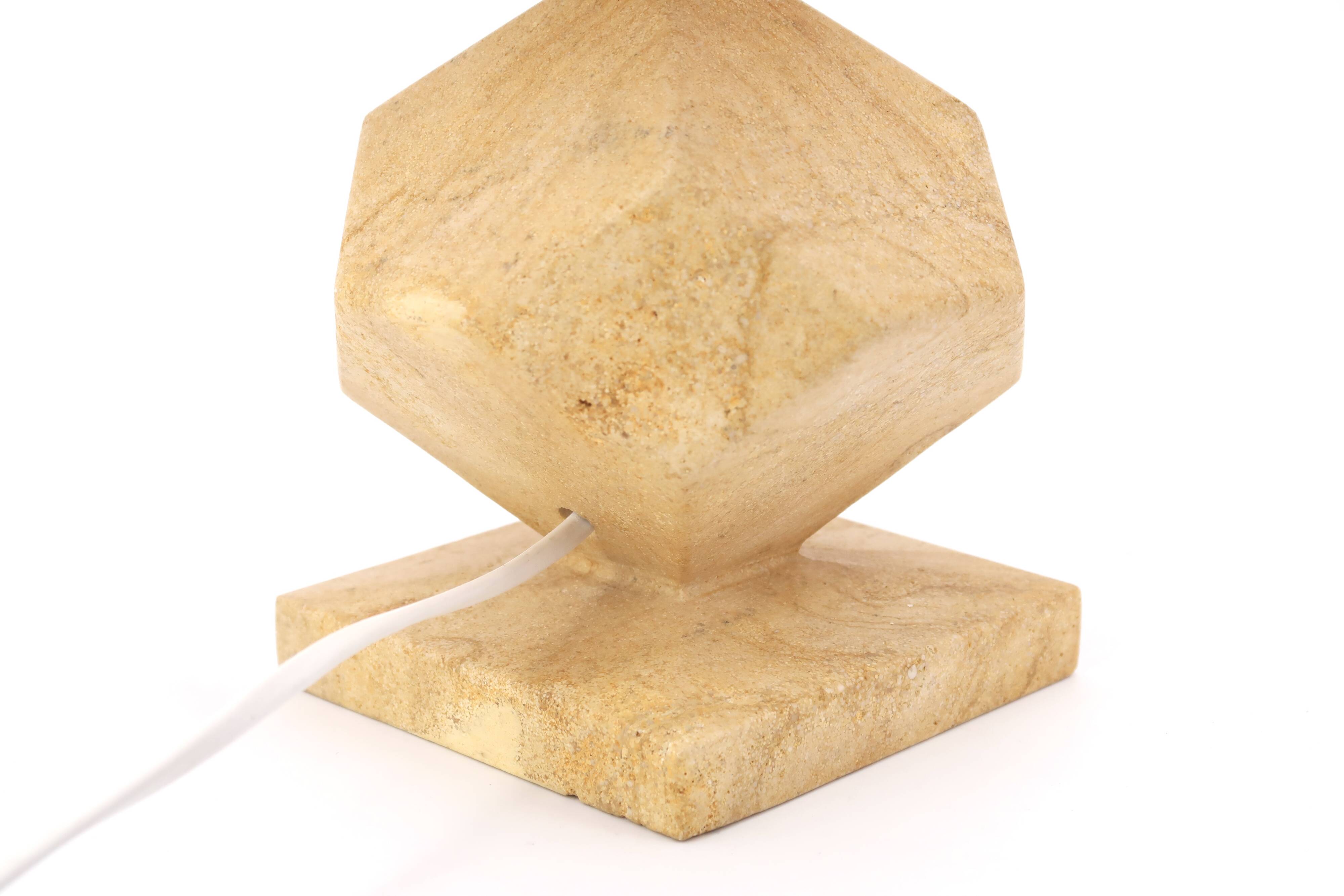 Beige marble lamp, raffia lampshade, 1970s