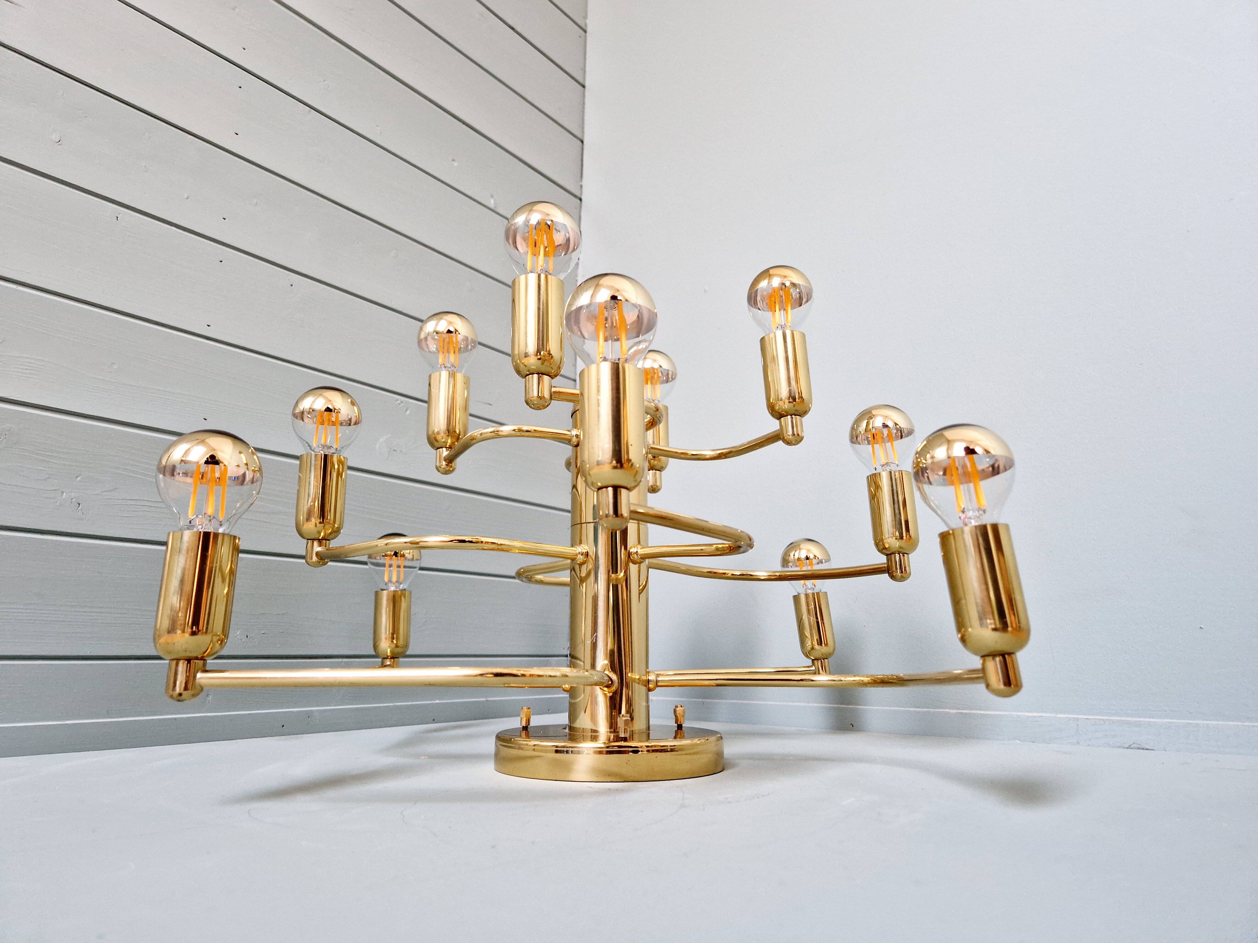 Large designer brass ceiling light, 70s