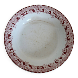 Plat de service rond creux antique terre de fer Saint Amand et Hamage modèle Murier rouge