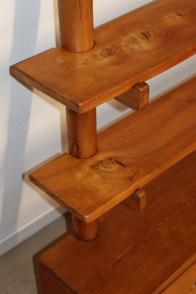 Vintage wall shelf unit in solid elm, 1970s
