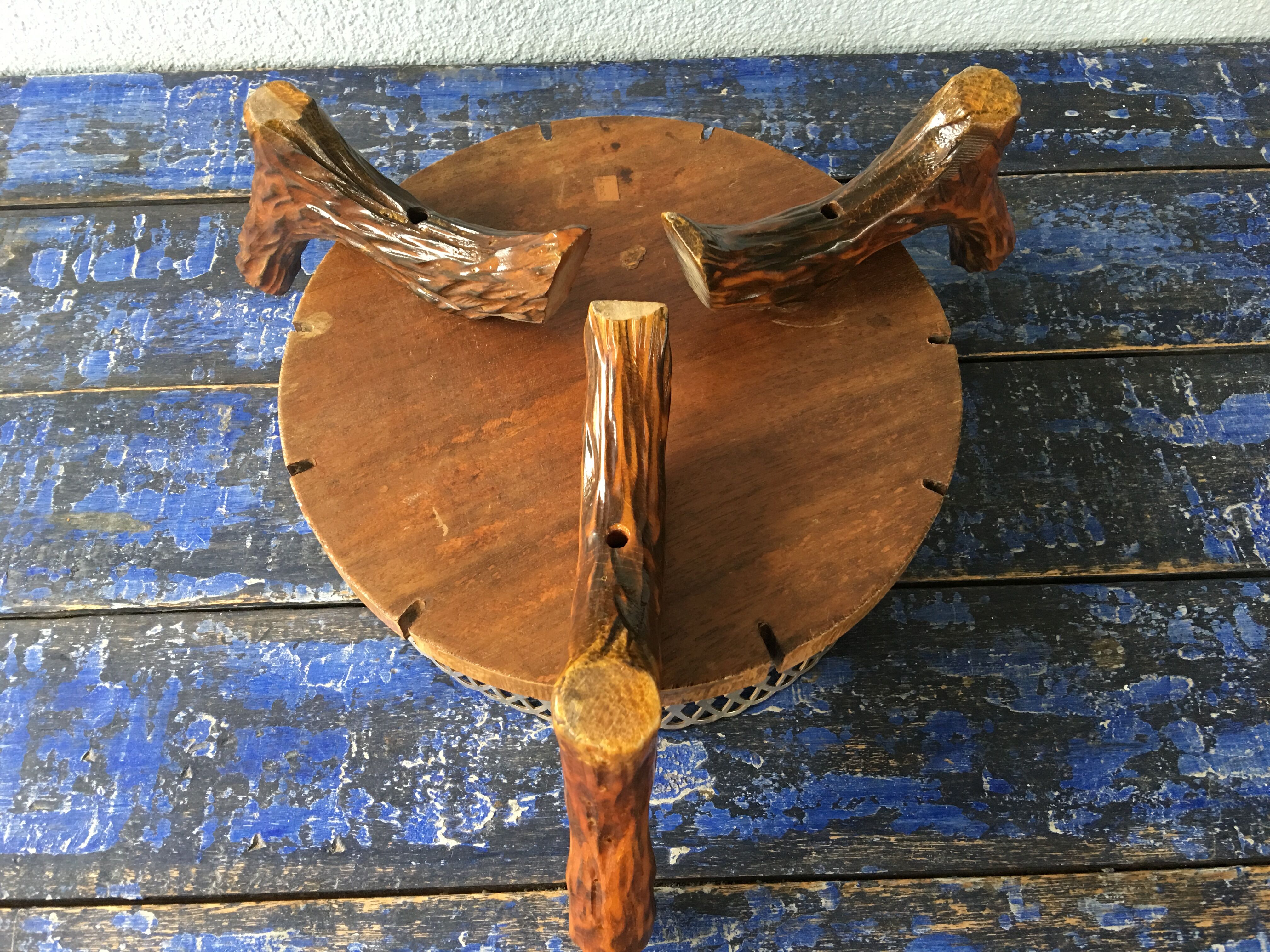 Center table cut, empty pocket, metal wood, vintage 1950