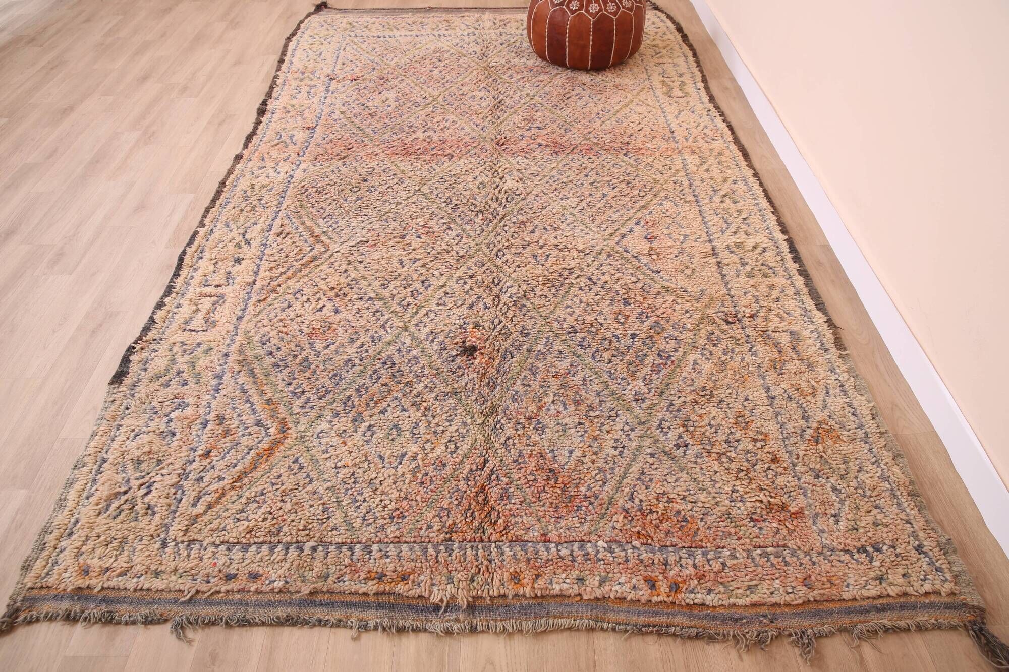 Vintage Moroccan Wool Rug 192 x 328 cm, Handmade Berber Rug, Bohemian Rug