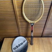 Vintage adidas tennis racket ilie năstase wood + case #e2