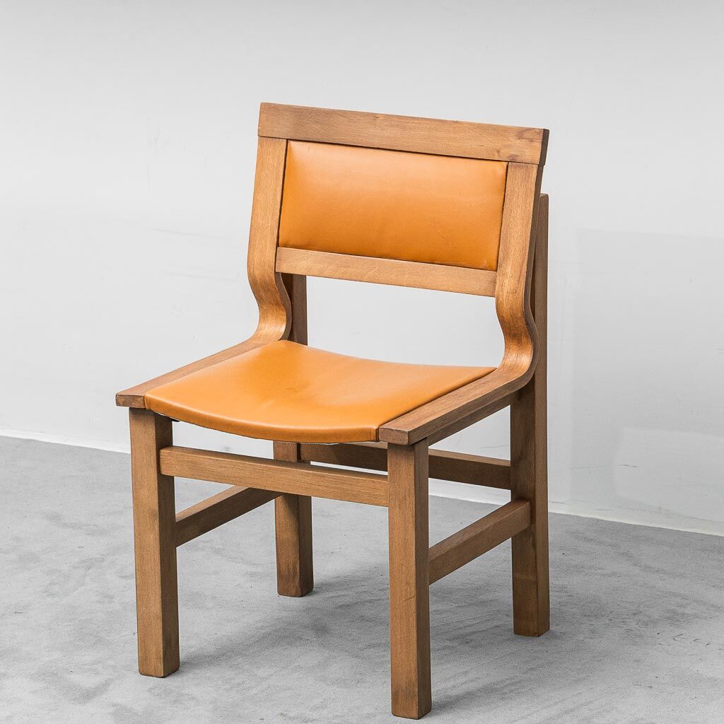 Set de 4 chaises vintage en bois et simili cuir Italie années 70