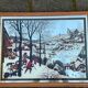 Miroir vintage peint chasseurs dans la neige après peinture de Pieter Bruegel l'Ancien (1565)
